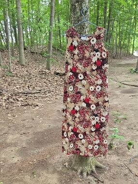 Essentials Brand Beige Floral & Red Patterned Top
